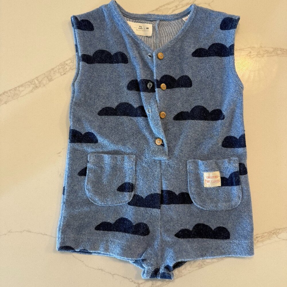 Zara Blue Cloud Terry One-Piece